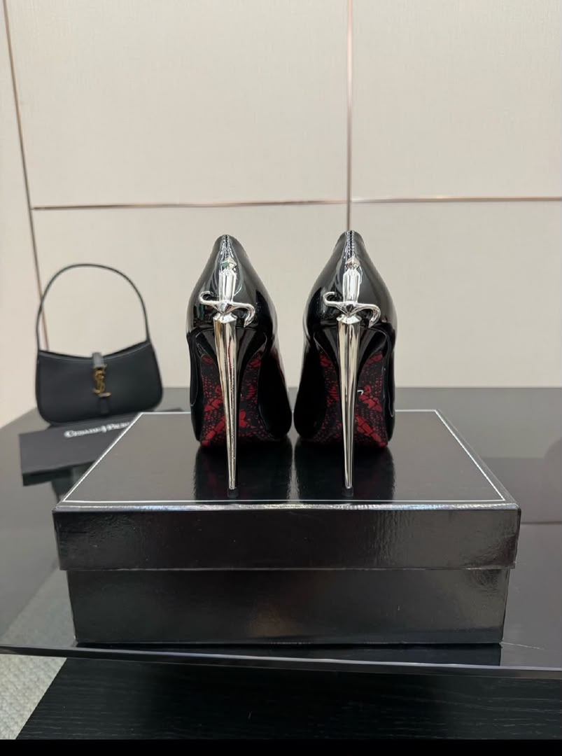 Black Patent Leather Dagger-Heel Pumps