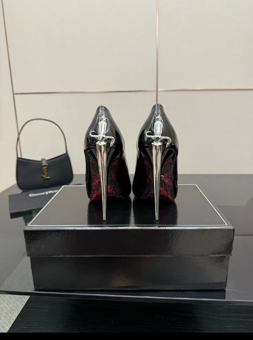 Black Patent Leather Dagger-Heel Pumps