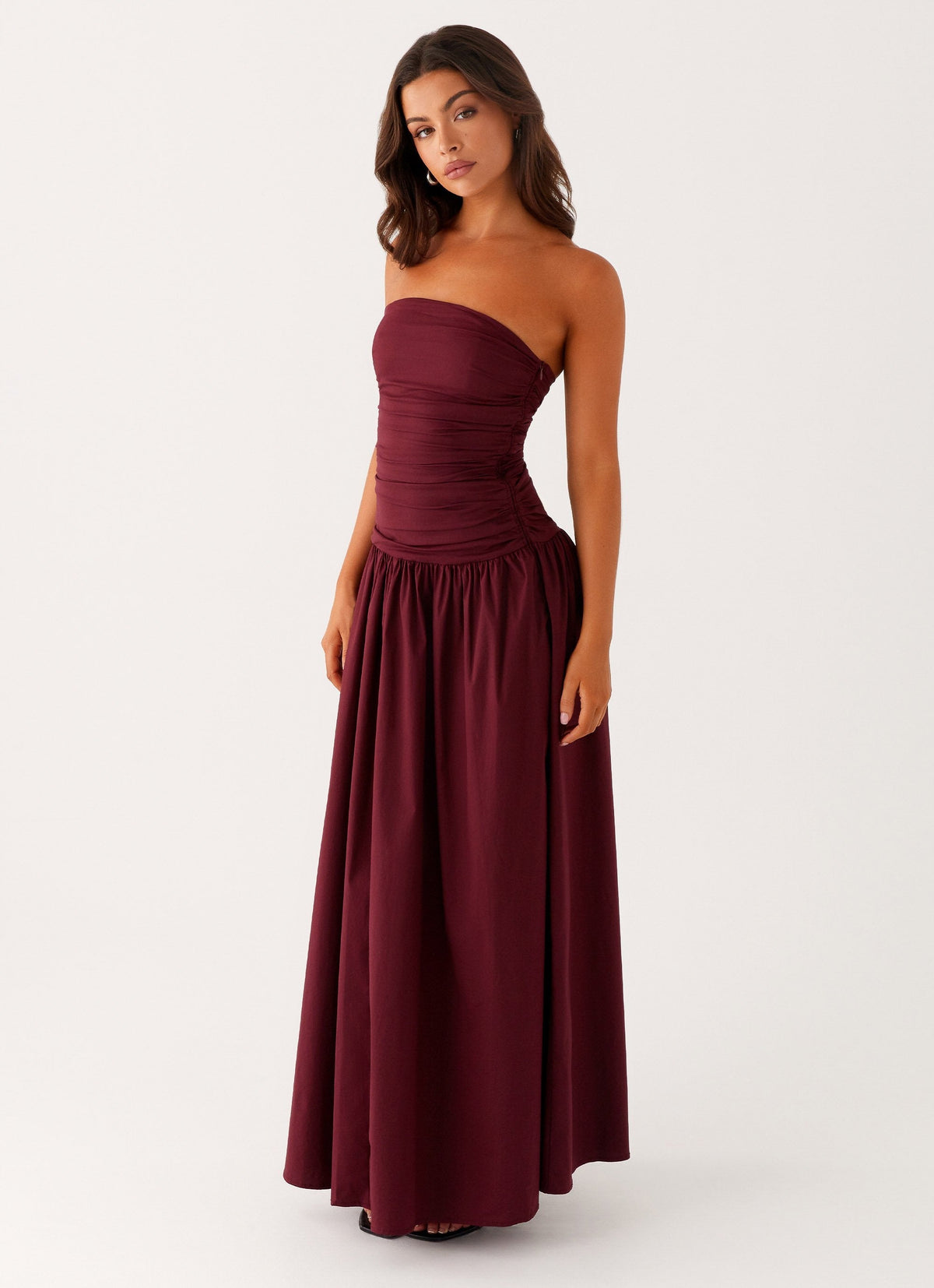 Burgundy Strapless Sculpt Maxi Dress