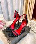 Black Patent Ankle Strap Stiletto Sandals